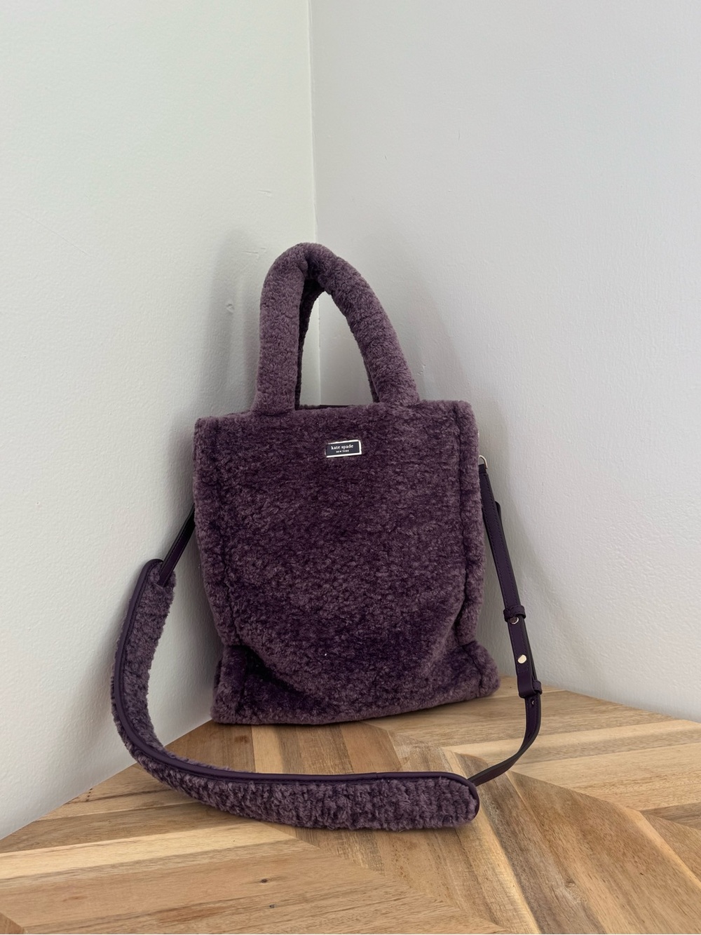 Kate Spade Plush Shearling Tote Bag - Deep Plum